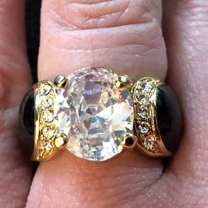 CZ Ring Black Enamel Gold Plated Camille Lucie S7